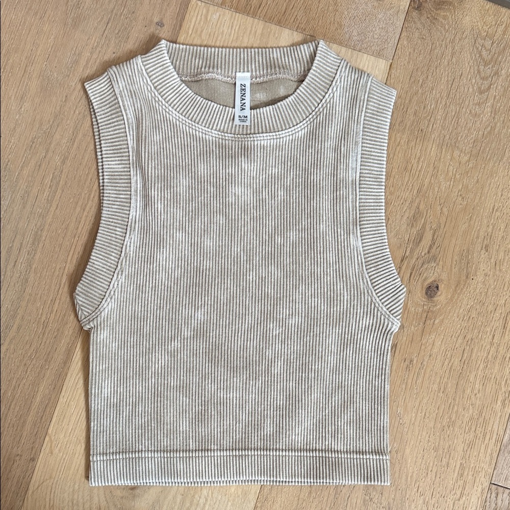 Zenana Outfitters Oatmeal Mineral Washed Ribbed Crop Top Chic & Versatile